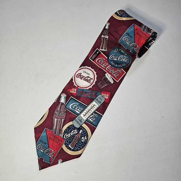 Vintage Coca Cola Van Hausen Casual Tie 100% Silk Made In The USA - Picture 1 of 3